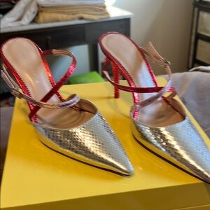 Zara Silver and Red Strappy Heels